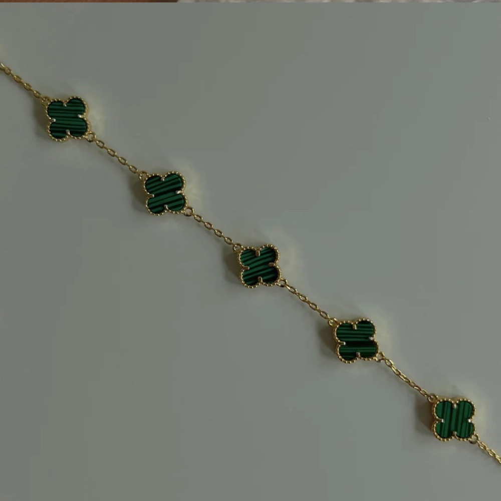 Gold-Plated Green Clover Link Bracelet - Elegant Women's Jewelry